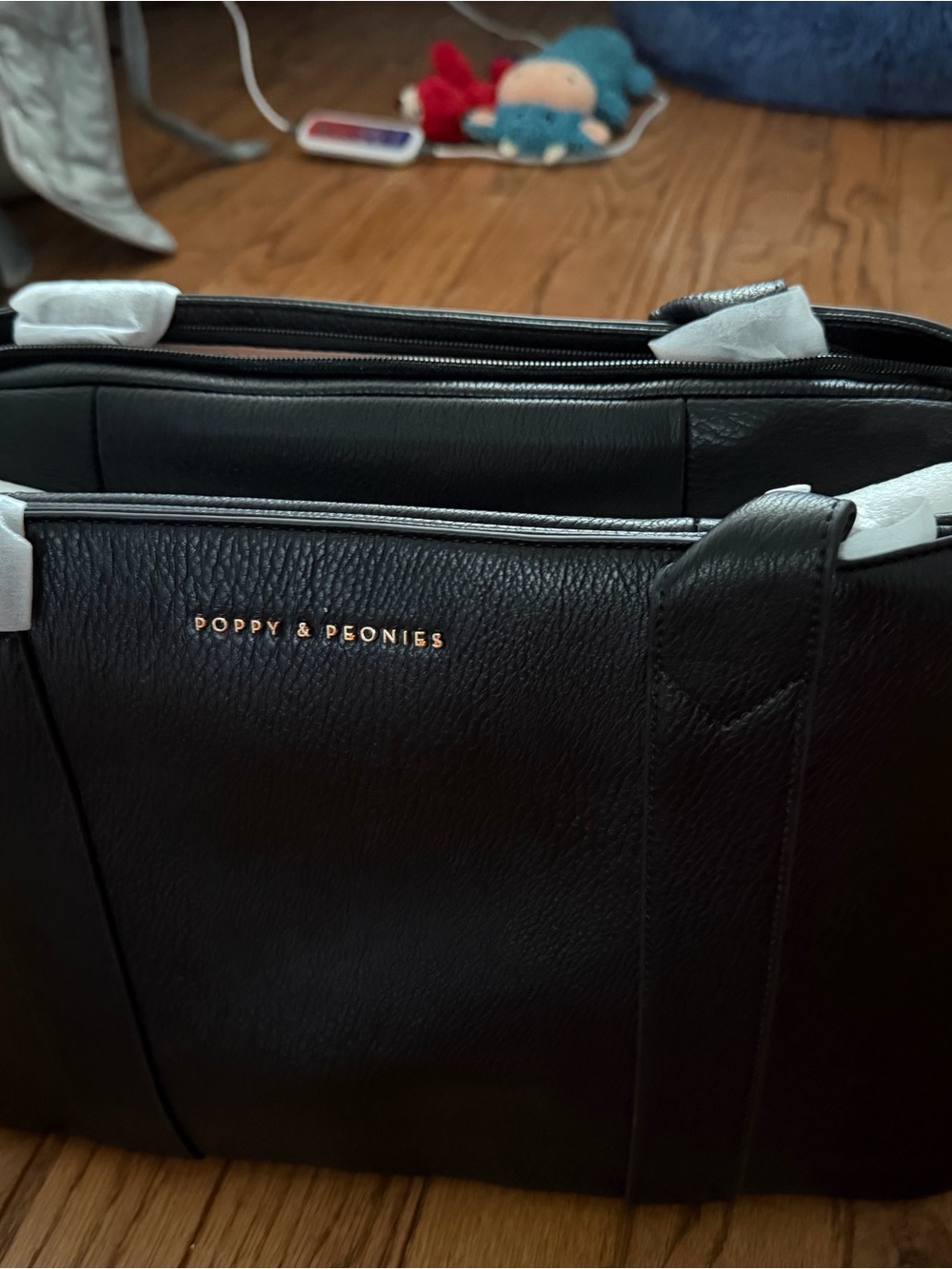 Poppy & Peonies Black Vegan Leather Departure Bag